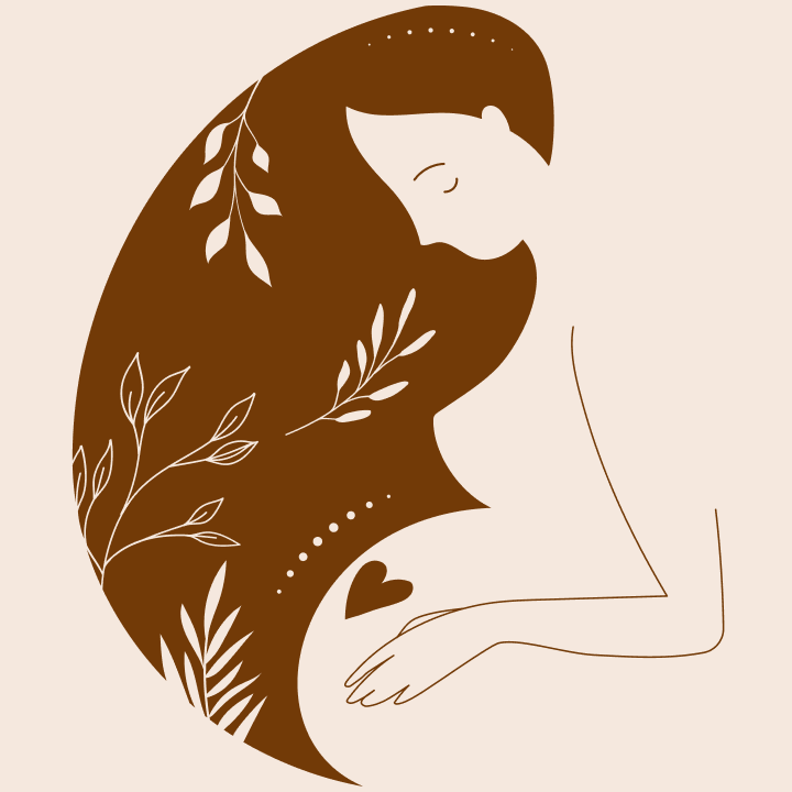 Illustration einer Schwangeren Frau die verträumt auf ihren Bauch blickt
